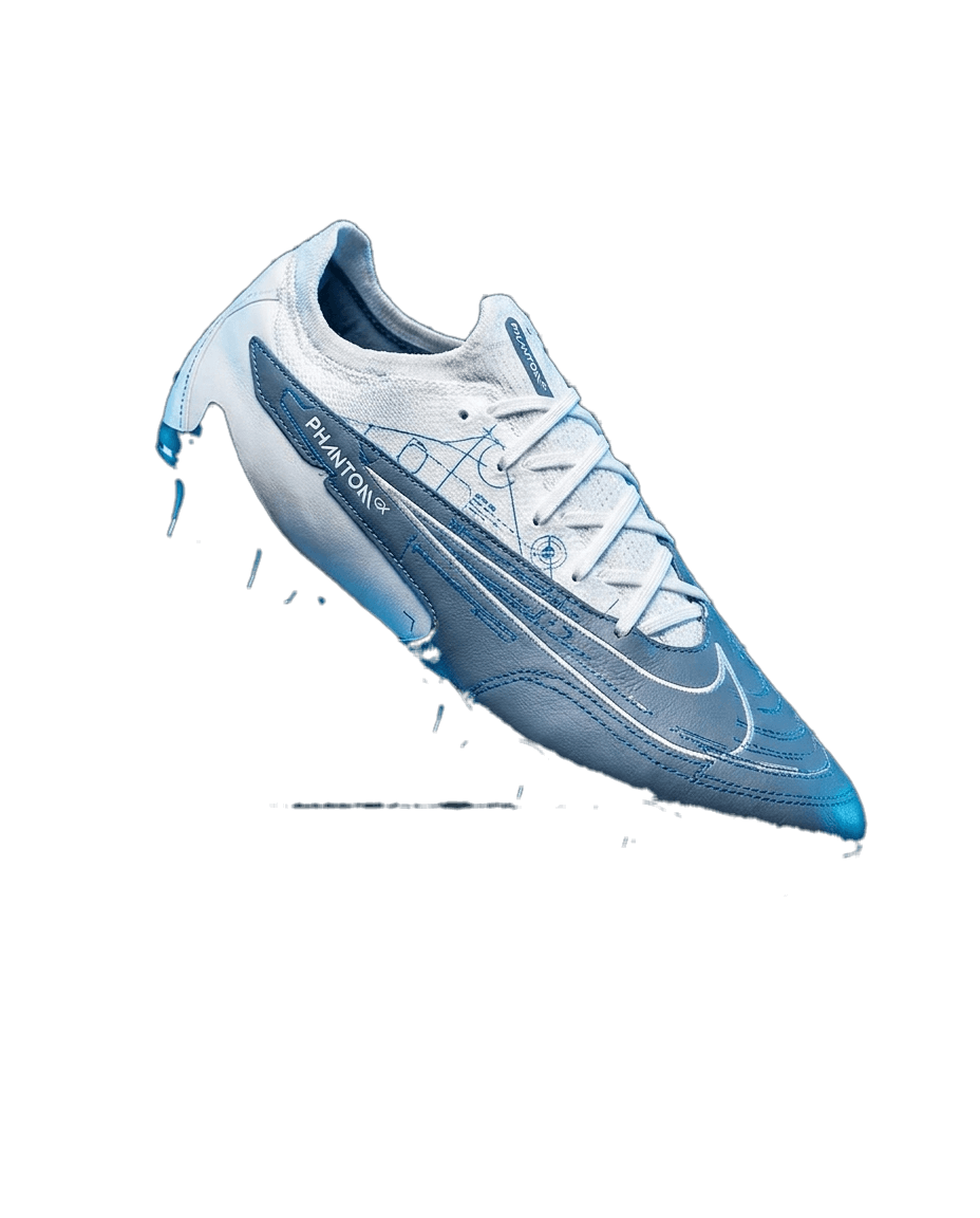 Phantom Blue boot in white and steel blue, side profile